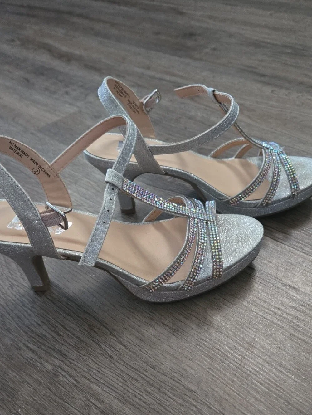 Girls Size 2 Silver Rhinestone Heels